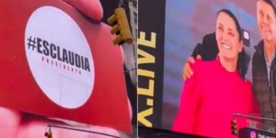 Aparece imagen de Claudia Sheinbaum en el Times Square de NY; PAN denuncia ante el INE