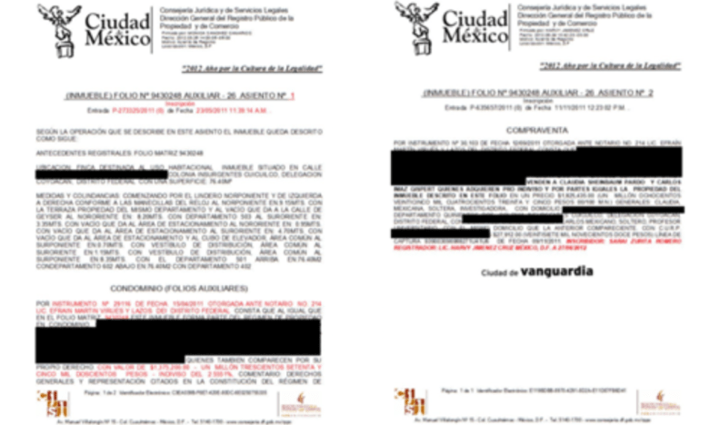 Registro de la compra-venta que hicieron en 2011 Sheinbaum e Ímaz de un departamento en Coyoacán.