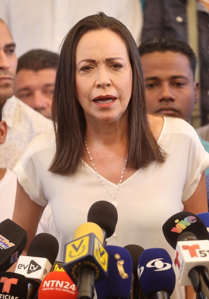 María Corina Machado, en una rueda de prensa ayer, en Caracas