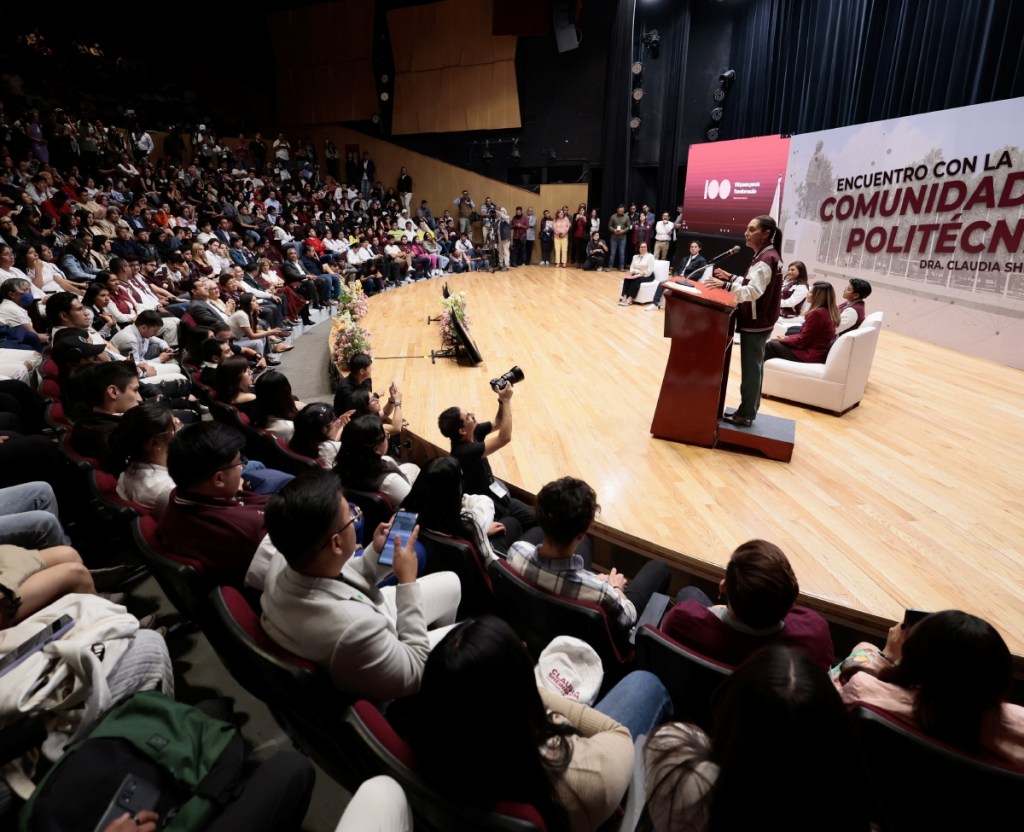 La candidata presidencial de Morena, Claudia Sheinbaum, durante su participación en un encuentro con estudiantes del Instituto Politécnico Nacional, el lunes pasado