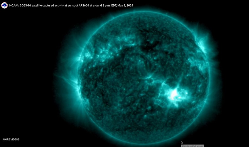 Imagen tomada de un vídeo publicado por la NOAA que muestra una erupción en el Sol: una severa tormenta geomagnética o solar alcanzará la Tierra (Foto de EFE)