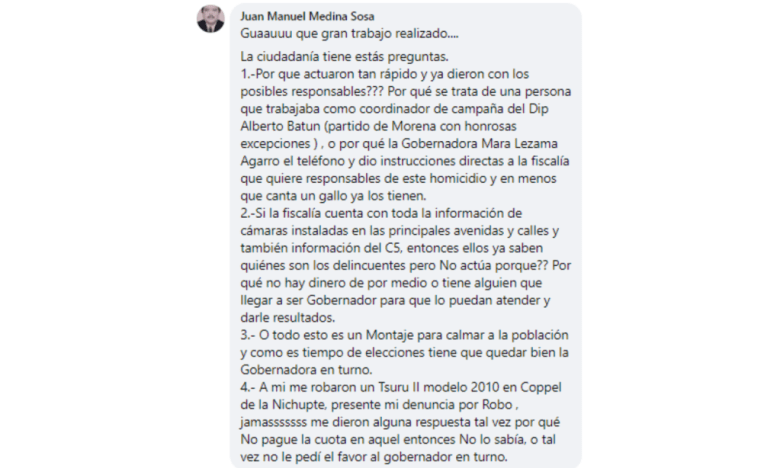 FGE Quintana Roo atrapa a implicados y determina rápido el móvil de la ejecución del yucateco Manuel Santiago Tun, coordinador de una campaña de Morena en Quintana Roo.