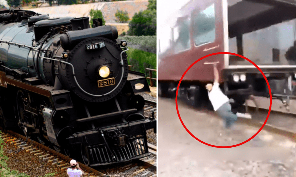 Un hombre se cuelga de la locomotora La Emperatriz y cae, en Hidalgo VÍDEO