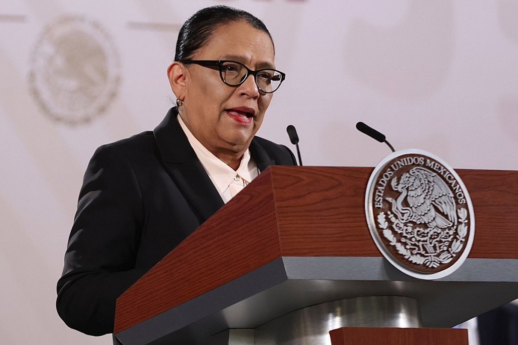 Rosa Icela Rodríguez, secretaria de Seguridad y Protección Ciudadana, en la conferencia mañanera (Foto de El Universal)