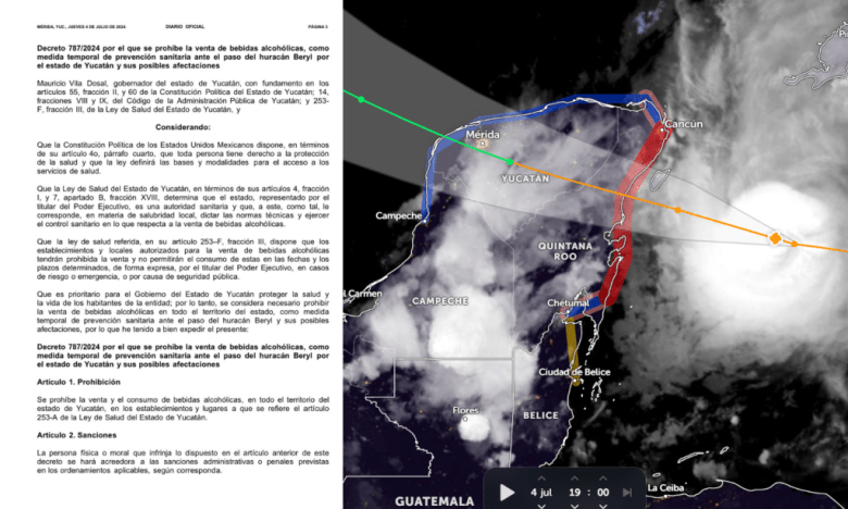 Ley seca por huracán Beryl en Yucatán: cuándo y a qué hora empieza