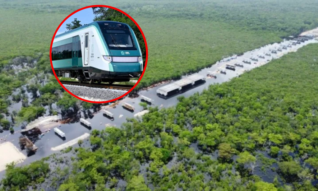 Vías del Tren Maya, bajo el agua tras la tormenta tropical Alberto en este lugar