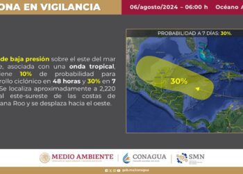 Protección Civil Quintana Roo vigila zona de baja presión en el Mar Caribe con potencial ciclónico