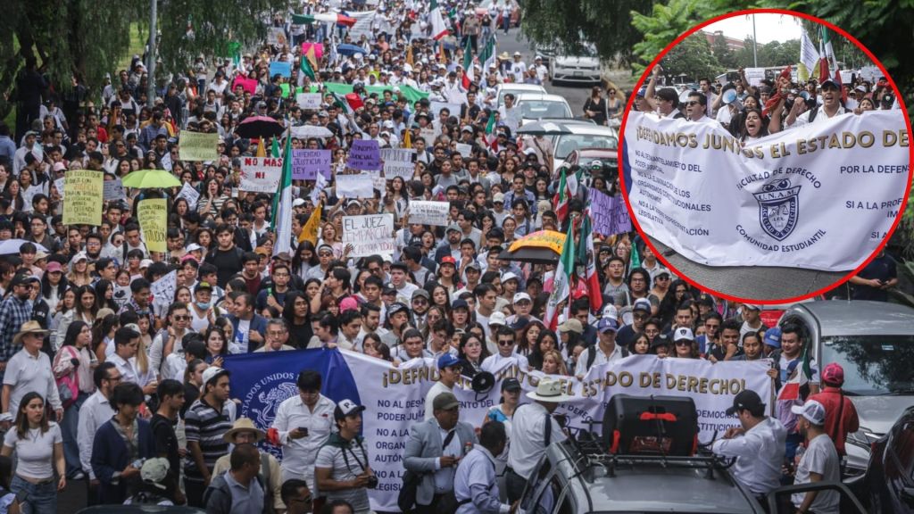 Estudiantes de la Facultad de Derecho de la UNAM marcharon contra la reforma al Poder Judicial de AMLO, en CDMX hoy