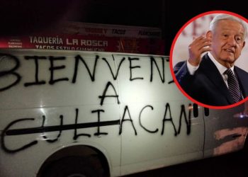 Dejan “narcomensaje” para AMLO en Culiacán; él culpa a EE.UU. de la violencia