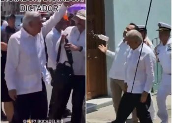 Reciben a AMLO con gritos de “dictador” en Veracruz, le lanzan una botella (VÍDEOS)