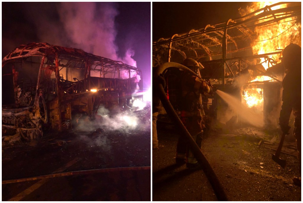 Fuego consume por completo un autobús de pasajero en carretera de Lagos de Moreno; se dirigían a Puerto Vallarta