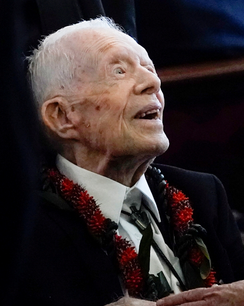 El expresidente Jimmy Carter, en el funeral de su esposa Rosalynn Carter, en la Iglesia Bautista Maranatha en Plains, Georgia, el 29 de noviembre de 2023