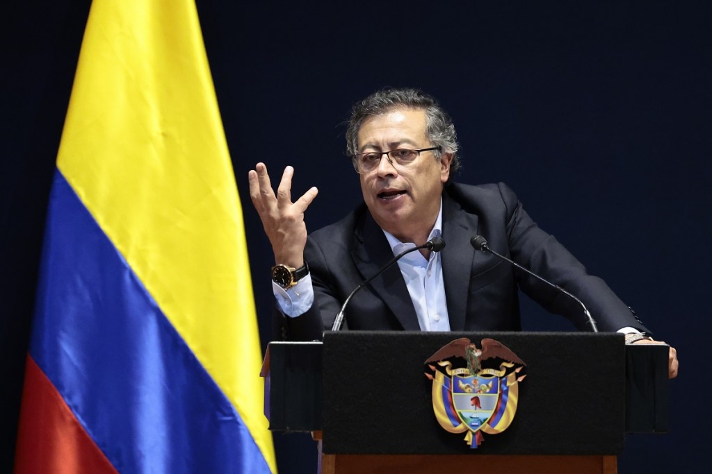 El presidente de Colombia, Gustavo Petro, durante una conferencia en el Antiguo Palacio de Medicina de la Universidad Nacional Autónoma de México (Foto de EFE)