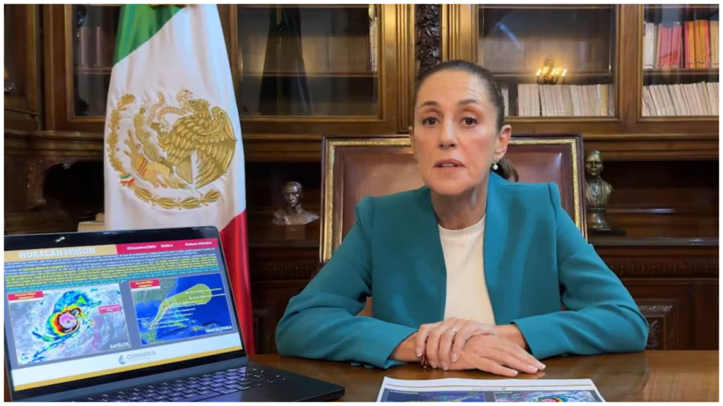 Claudia Sheinbaum alerta por huracán Milton en Yucatán: "podría tocar tierra entre Celestún y Progreso", informa.