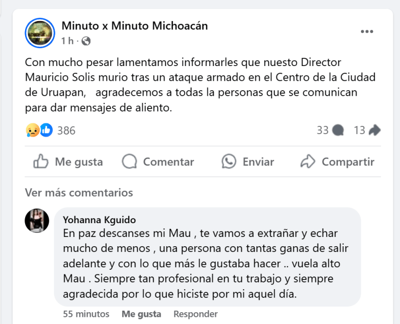 matan a periodista mauricio solis michoacan