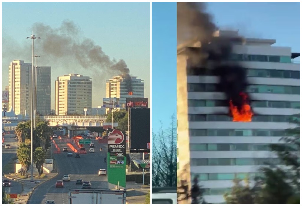 Intensa movilización por un incendio en torre de departamentos en Puebla, con varios inquilinos adentro durante el siniestro