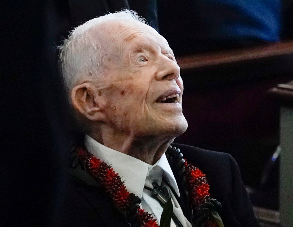 Fotografía del 29 de noviembre de 2023 del expresidente Jimmy Carter durante el funeral de su esposa, Rosalynn Carter (Foto de EFE)