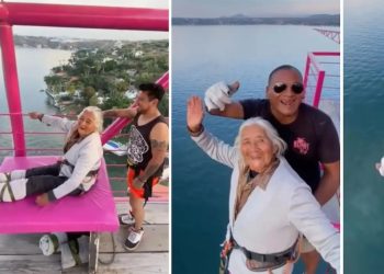 VÍDEO| Abuelita de 80 años salta del bungee en Morelos como regalo de Navidad