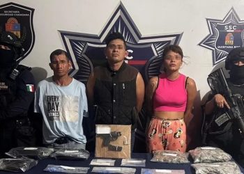 Detienen a tres personas con droga y arma en Cancún