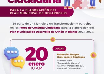 Sé parte de un Municipio en Transformación y participa en los Foros de Consulta Ciudadana para la elaboración del Plan Municipal de Desarrollo de Othón P. Blanco 2024-2027. 🙋🏻‍♀️🙋🏻‍♂️