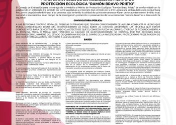 Convoca Gobierno del Estado a través de la SEMA a la entrega de la Medalla al Mérito de Protección Ecológica “Ramón Bravo Prieto”