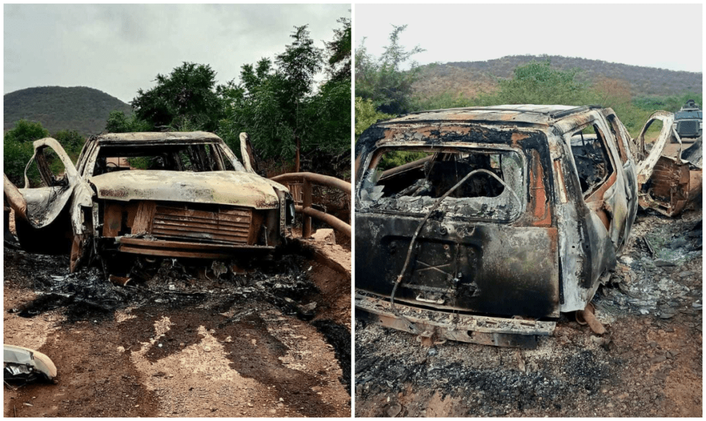 Dos hombres que se trasladaban en camioneta por la zona de limoneros de Michoacán murieron calcinados por explosivo del crimen organizado