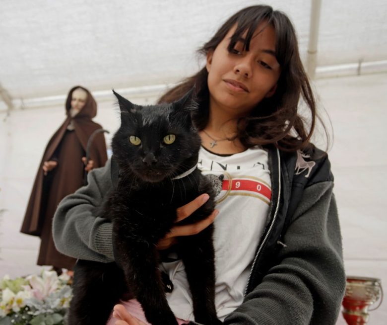 El sacerdote José Antonio Carballo, rector de la Catedral Metropolitana, durante la bendición de los animales, en el día de San Antonio Abad, patrono de los animales