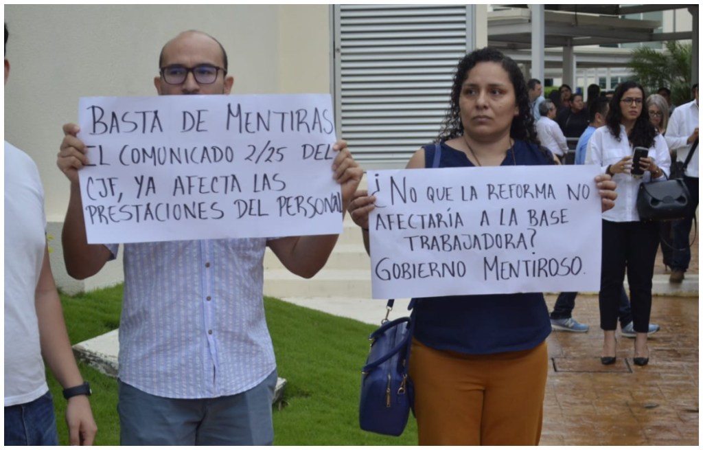 Trabajadores del Poder Judicial anuncian paro de labores ante reducción presupuestal que afecta sus aportaciones patronales.