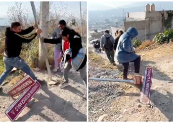 Vecinos quitan letreros de calles en colonia 4T de Tultitlán (VÍDEO)