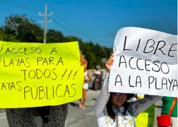 Protestan en Tulum por acceso libre a playas previo a la visita de Sheinbaum