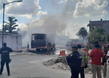 «Camión de Servicios Públicos se incendia en Tierra Maya; pérdida total»