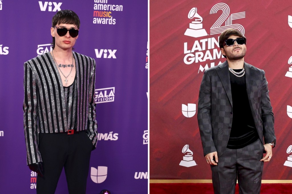 Peso Pluma y Tito Double P, al llegar a la entrega de los BMI Latin Awards 2025 en enero pasado. Ambos son intérpretes de corridos tumbados, mezcla de música regional mexicana con sonidos contemporáneos