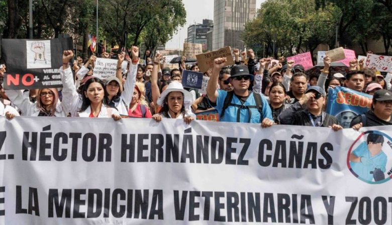 Médicos veterinarios, zootecnistas y personal de clínicas, algunos vestidos de negro y con batas blancas, protestaron ayer contra las agresiones físicas, las extorsiones y el hostigamiento, además de denunciar linchamientos en redes sociales por ejercer su profesión