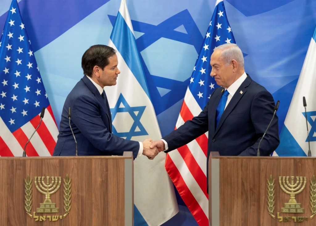 El secretario de Estado de EEUU, Marco Rubio, y el primer ministro israelí, Benjamin Netanyahu, en conferencia de prensa en Jerusalén