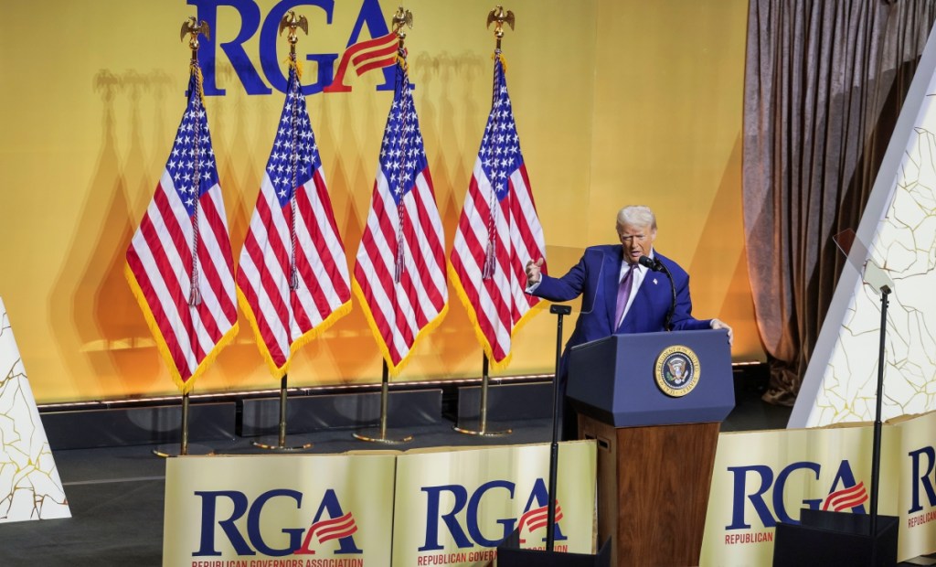 El presidente republicano Donald Trump durante la convención de gobernadores republicanos, ayer