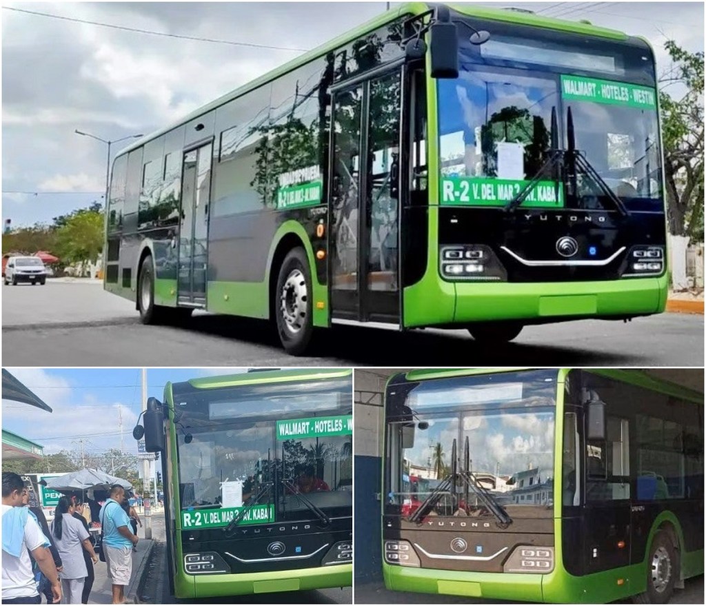 Imágenes tomadas de redes sociales del autobús que recorre Cancún, parecido a los que se usan en el "Va y Ven"