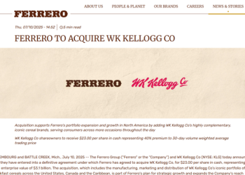 Ferrero compra división de cereales de Kellogg por $3.1 mil millones de dólares