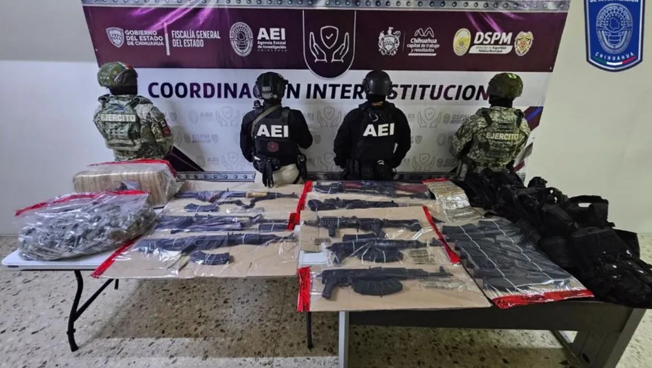 operativo antidrogas Chihuahua, detención La Mayiza, armas largas aseguradas, drogas decomisadas Aldama