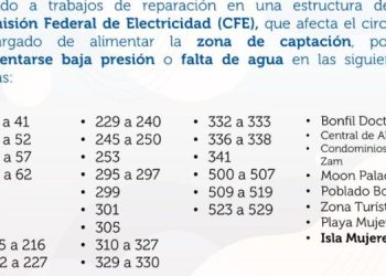 Posible afectación en el servicio de agua en Cancún por trabajos de la CFE