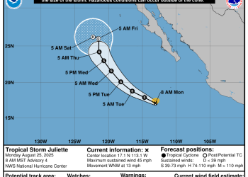 El avance de la tormenta tropical Juliette en el Pacífico