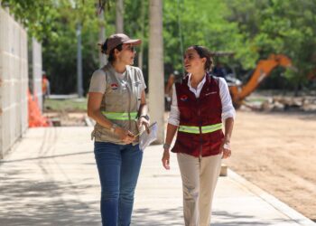 Ana Paty Peralta supervisa obra pública que transforma la Calle 82 en Cancún