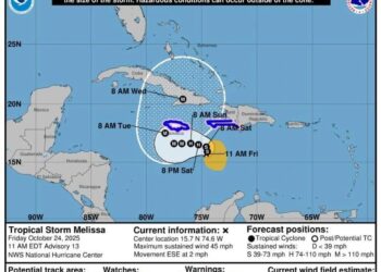 Se forma la Tormenta Tropical Melissa, se mantiene bajo vigilancia