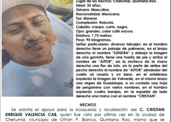 Ficha de Búsqueda Activa la FGE por Desaparecido en Chetumal