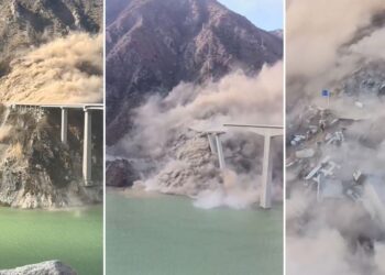 Colapsa espectacularmente un puente sobre un río en China tras un deslizamiento de tierra