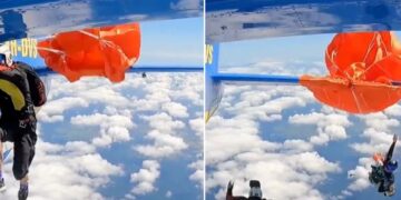 VIDEO «Tensión en el aire cuando un paracaidista queda colgado de la cola de un avión»