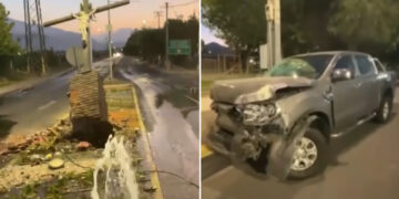 Un fuerte accidente vehicular destruye un monumento de Cristo en Chile