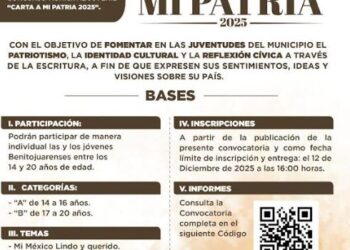 INVITA GOBIERNO DE BENITO JUÁREZ AL CONCURSO MUNICIPAL JUVENIL “CARTA A MI PATRIA 2025”