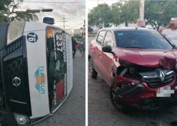 Un fuerte accidente de tránsito se registró en el cruce de las avenidas Diagonal Tulum y 20 de Noviembre