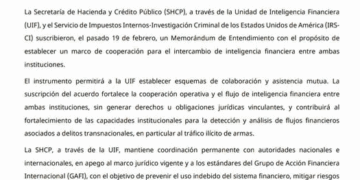 "Firman acuerdo para fortalecer la inteligencia financiera entre México y Estados Unidos"