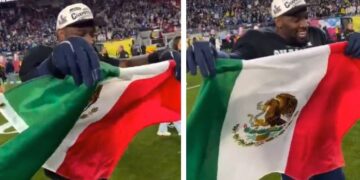 DeMarcus Lawrence festeja con bandera de México tras conquistar el Super Bowl LX